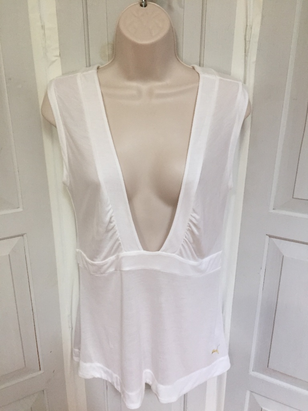 Puma White Deep V-Neck Sleeveless Top